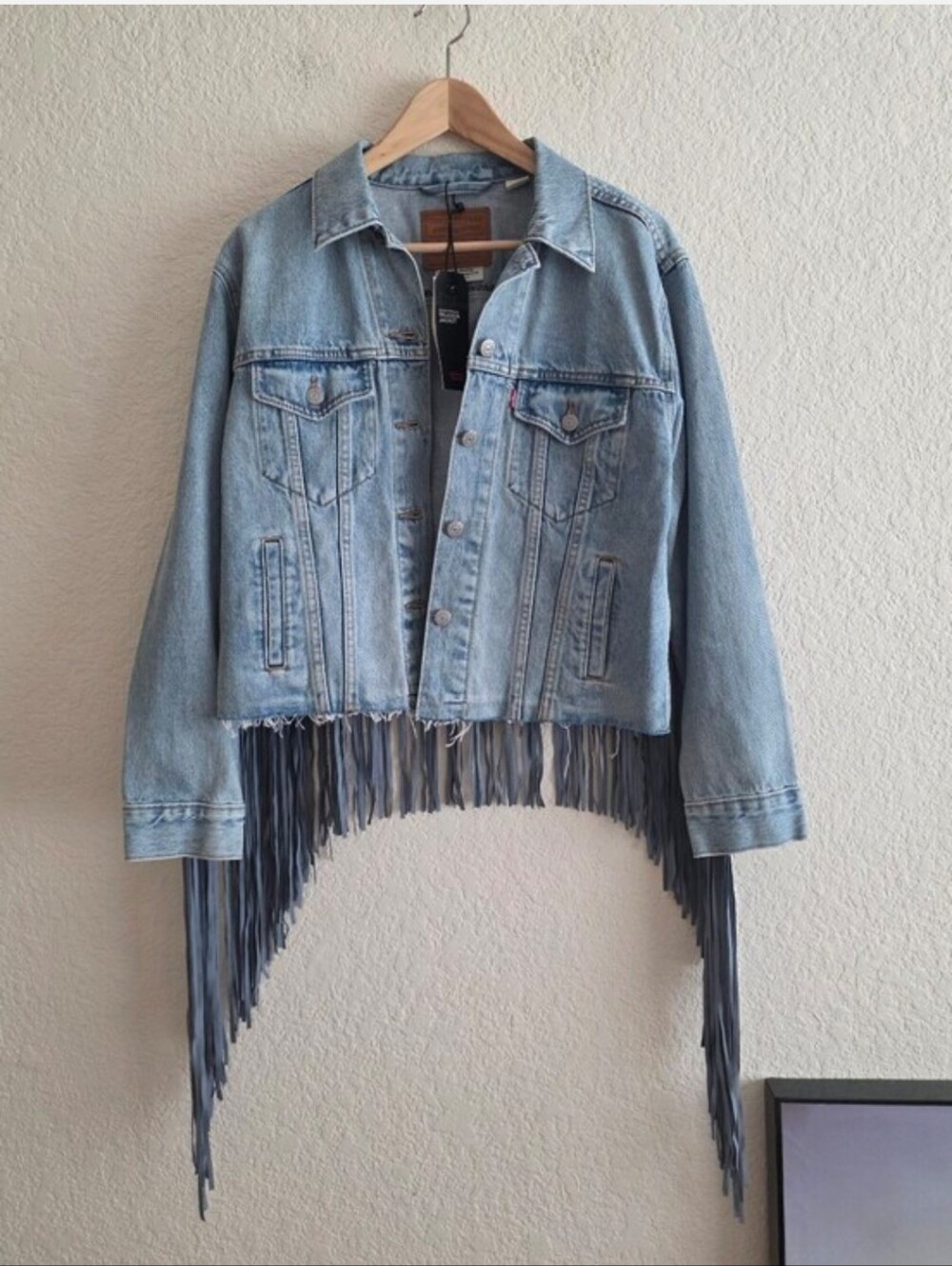 Levis Jacket Fringe Denim Light Wash Western Festival Boho Cowboy Small Size S - Picture 9 of 12
